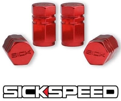 Sickspeed hliníkové krytky HEX na ventilky na kola - sada 4ks, červené