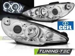 Tuning-Tec přední čirá světla CCFL Angel Eyes Chrome - Peugeot 206