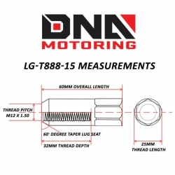 DNA odlehčené 60mm matice na kola JDM Racing 20ks - M12x1.5 Red